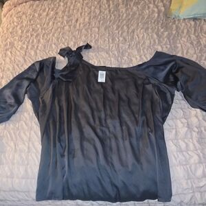 Black Satin One-Shoulder Tie Blouse for Women
